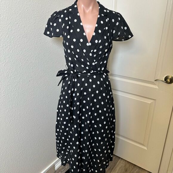 DKNY Polk a Dot Midi Dress Sz 6 - Picture 1 of 4